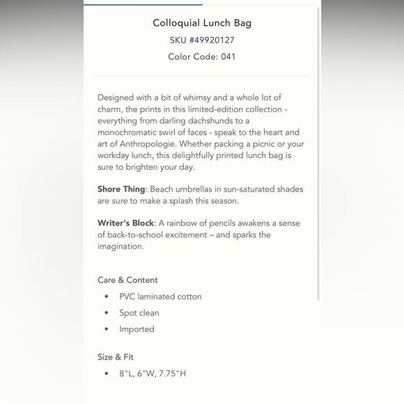 Anthropologie Shore Thing Colloquial lunch box - Picture 6 of 6